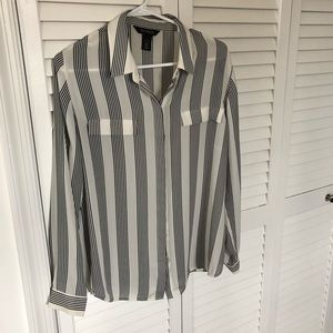 Sheer black and white button down